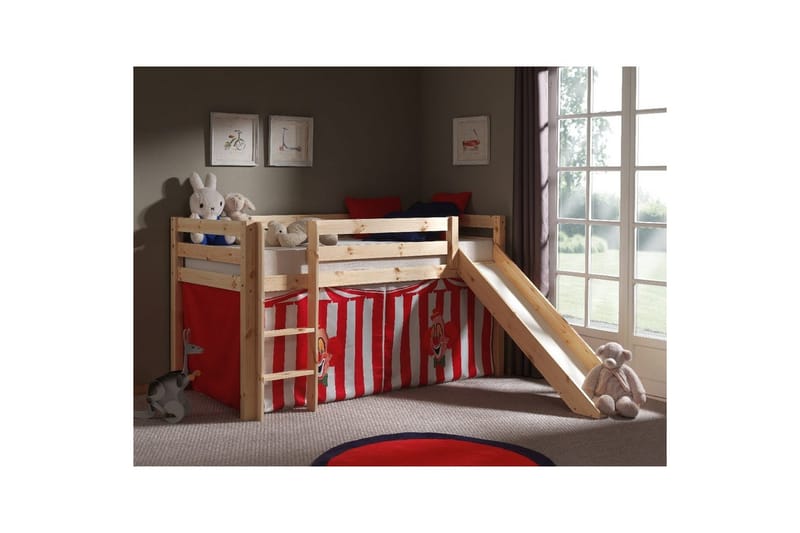 Halvhøj seng med forhæng og rutsjebane Pino Naturlig, Chucky - Naturlig, Chucky - Møbler - Børnemøbler - Børneseng & juniorseng - Højseng børn