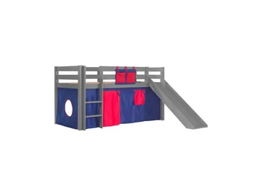 Halvhøj seng med forhæng og rutsjebane Pino Grå, Domino