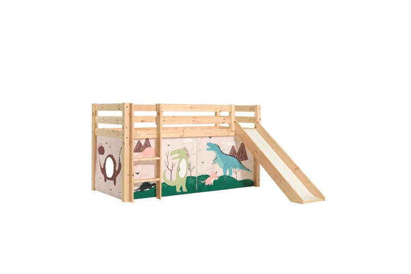 Halvhøj seng med forhæng og rutsjebane Pino Naturlig, Dino, Naturlig, Dino