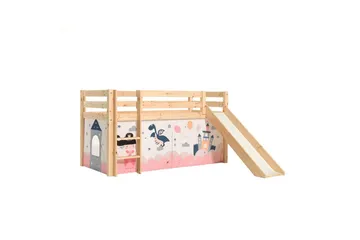 Halvhøj seng med forhæng og rutsjebane Pino Naturlig, Prinsesse sophie