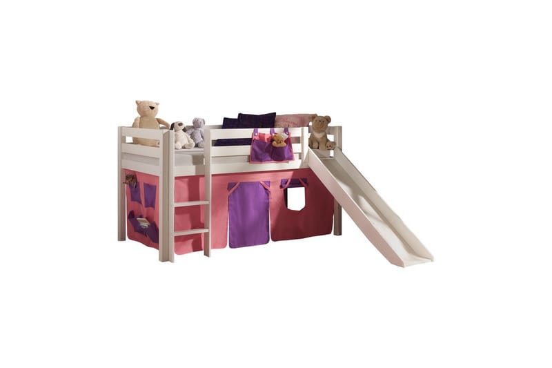 Halvhøj seng med forhæng og rutsjebane Pino Hvid, Bella, Hvid, Bella