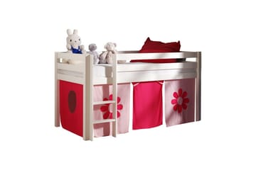 Halvhøj seng med forhæng Pino Hvid, Pink blomst