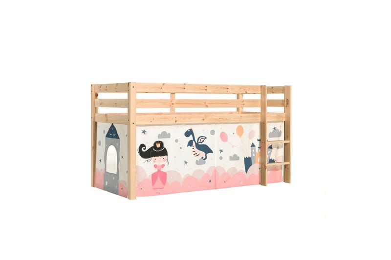 Halvhøj seng med forhæng Pino Naturlig, Prinsesse sophie - Naturlig, Prinsesse sophie - Møbler - Børnemøbler - Børneseng & juniorseng - Højseng børn