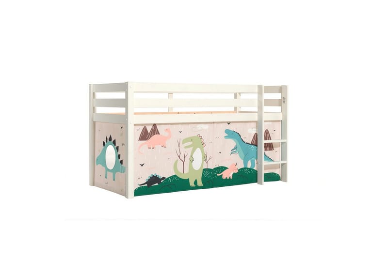 Halvhøj seng med forhæng Pino Hvid, Dino - Hvid, Dino - Møbler - Børnemøbler - Børneseng & juniorseng - Højseng børn