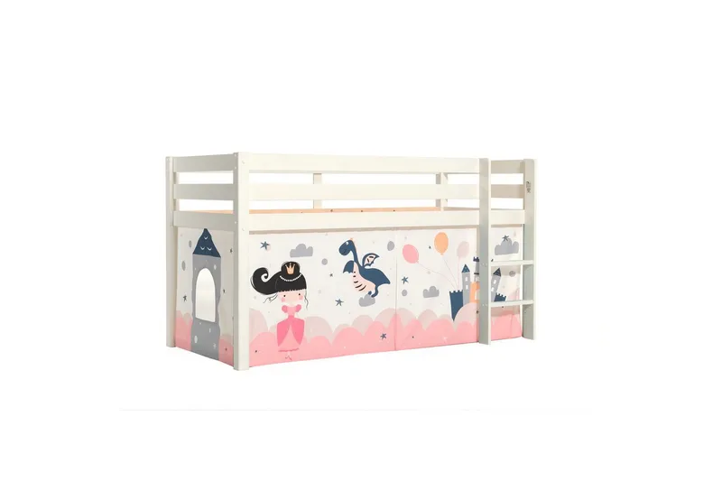 Halvhøj seng med forhæng Pino Hvid, Prinsesse sophie, Hvid, Prinsesse sophie