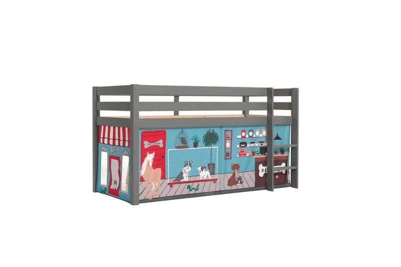 Halvhøj seng med forhæng Pino Grå, Dyrehandel, Grå, Dyrehandel