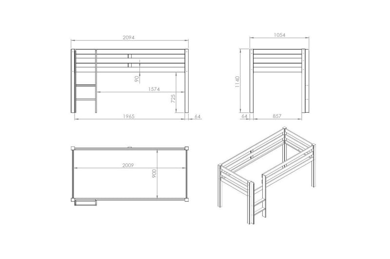 Halvhøj seng med forhæng Pino Hvid, Bella - Hvid, Bella - Møbler - Børnemøbler - Børneseng & juniorseng - Højseng børn