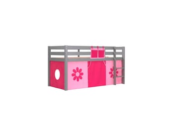 Halvhøj seng med forhæng Pino Grå, Pink blomst