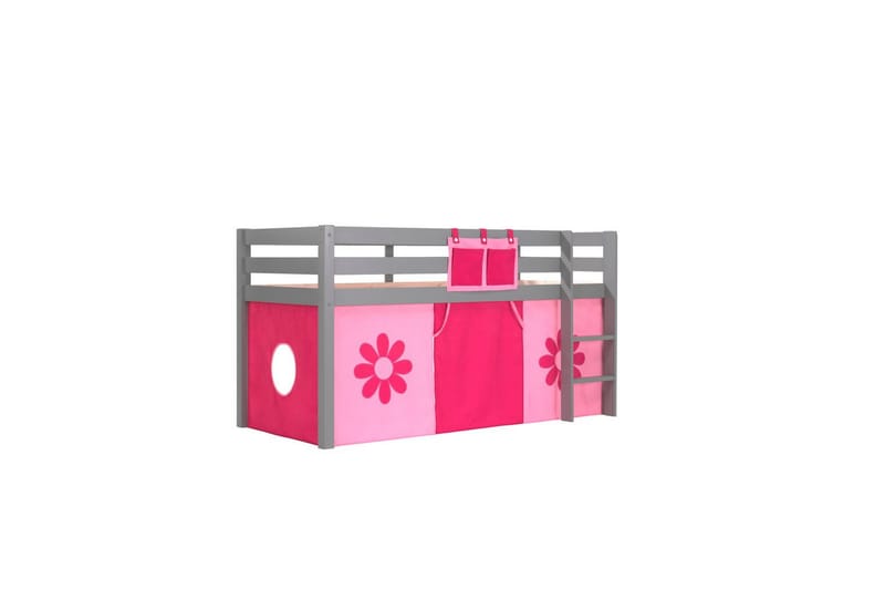 Halvhøj seng med forhæng Pino Grå, Pink blomst - Grå, Pink blomst - Møbler - Børnemøbler - Børneseng & juniorseng - Køjeseng børn