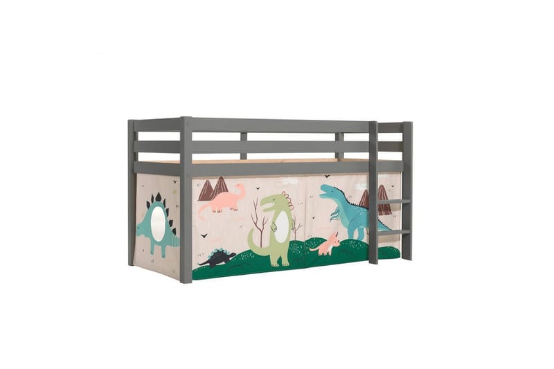 Halvhøj seng med forhæng Pino Grå, Dino - Grå, Dino - Møbler - Børnemøbler - Børneseng & juniorseng - Højseng børn