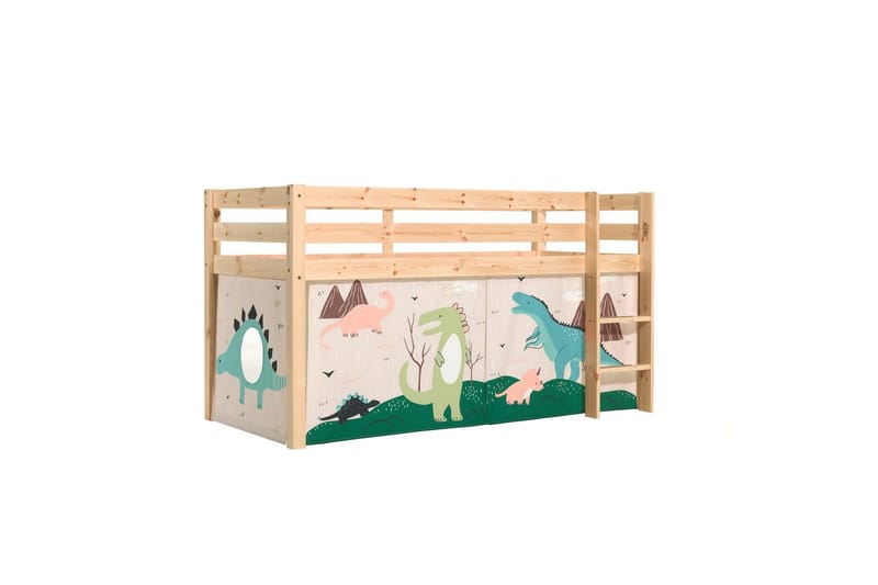 Halvhøj seng med forhæng Pino Naturlig, Dino - Naturlig, Dino - Møbler - Børnemøbler - Børneseng & juniorseng - Højseng børn