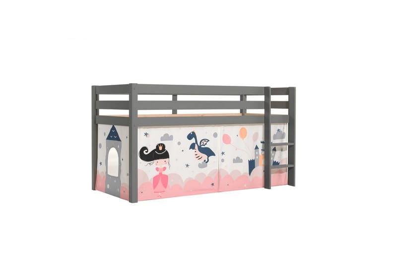 Halvhøj seng med forhæng Pino Grå, Prinsesse sophie - Grå, Prinsesse sophie - Møbler - Børnemøbler - Børneseng & juniorseng - Højseng børn