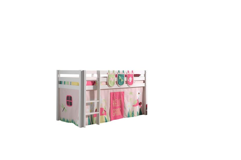 Halvhøj seng med gardin Pino Forår Hvid, Hvid, Uden rutsjebane, Uden tunnel, 3 - Hvid, Hvid, Uden rutsjebane, Uden tunnel, 3 - Møbler - Børnemøbler - Børneseng & juniorseng - Højseng børn