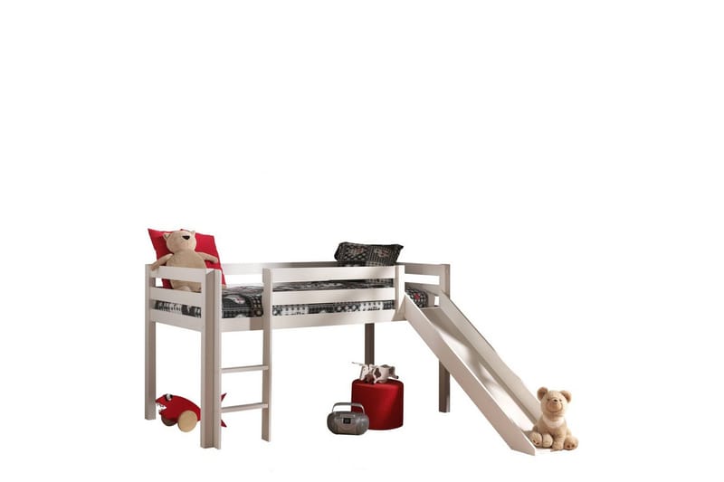 Halvhøj seng med gardin Pino Prinsesse Hvid, Hvid, Med rutsjebane, Uden tunnel, 3 - Hvid, Hvid, Med rutsjebane, Uden tunnel, 3 - Møbler - Børnemøbler - Børneseng & juniorseng - Højseng børn