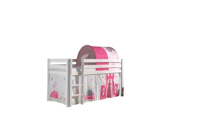 Halvhøj seng med gardin Pino Prinsesse Hvid, Hvid, Uden rutsjebane, Prinsesse, Ingen lommer, Hvid, Hvid, Uden rutsjebane, Prinsesse, Ingen lommer
