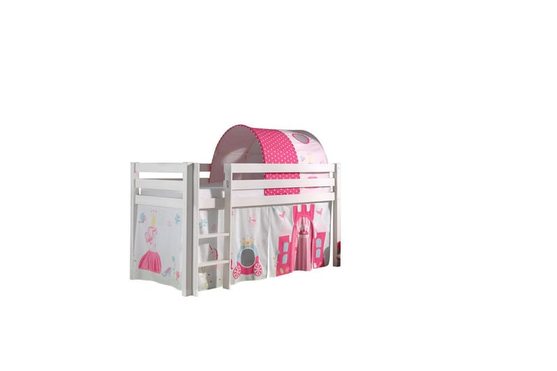 Halvhøj seng med gardin Pino Prinsesse Hvid, Hvid, Uden rutsjebane, Prinsesse, Ingen lommer - Hvid, Hvid, Uden rutsjebane, Prinsesse, Ingen lommer - Møbler - Børnemøbler - Børneseng & juniorseng - Højseng børn