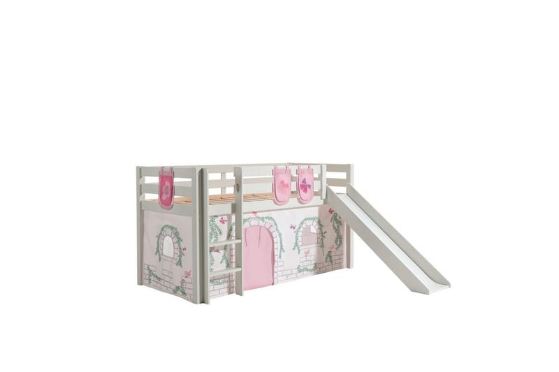 Halvhøj seng med gardin Pino Birdy Hvid, Hvid, Med rutsjebane, Uden tunnel, 3 - Hvid, Hvid, Med rutsjebane, Uden tunnel, 3 - Møbler - Børnemøbler - Børneseng & juniorseng - Højseng børn