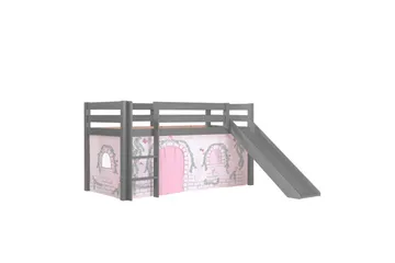 Halvhøj seng med gardin Pino Birdy Grå, Grå, Med rutsjebane, Uden tunnel, Ingen lommer