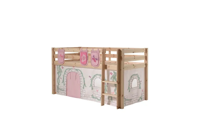 Halvhøj seng med gardin Pino Birdy Naturlig, Naturlig, Uden rutsjebane, Uden tunnel, 3 - Naturlig, Naturlig, Uden rutsjebane, Uden tunnel, 3 - Møbler - Børnemøbler - Børneseng & juniorseng - Højseng børn