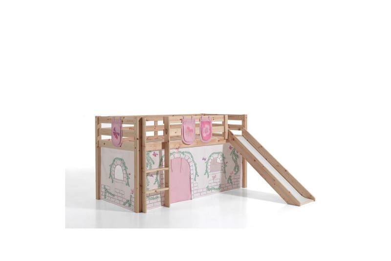Halvhøj seng med gardin Pino Birdy Naturlig, Naturlig, Med rutsjebane, Uden tunnel, 3, Naturlig, Naturlig, Med rutsjebane, Uden tunnel, 3
