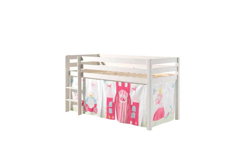Halvhøj seng med gardin Pino Prinsesse Hvid, Hvid, Uden rutsjebane, Uden tunnel, Ingen lommer - Hvid, Hvid, Uden rutsjebane, Uden tunnel, Ingen lommer - Møbler - Børnemøbler - Børneseng & juniorseng - Højseng børn