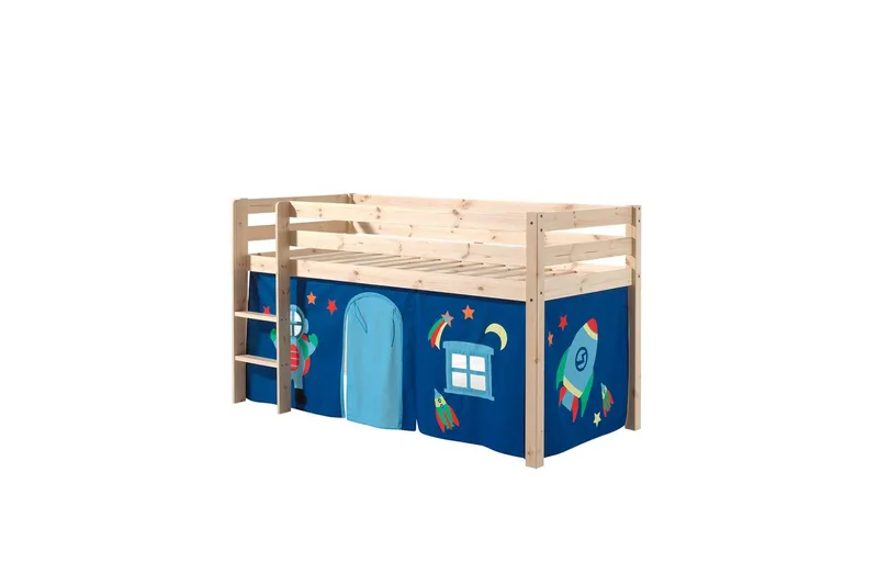 Halvhøj seng med gardin Pino Astro Naturlig, Naturlig, Uden rutsjebane, Uden tunnel, Ingen lommer - Naturlig, Naturlig, Uden rutsjebane, Uden tunnel, Ingen lommer - Møbler - Børnemøbler - Børneseng & juniorseng - Højseng børn