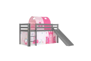 Halvhøj seng med gardin Pino Prinsesse Grå, Grå, Med rutsjebane, Prinsesse, Ingen lommer