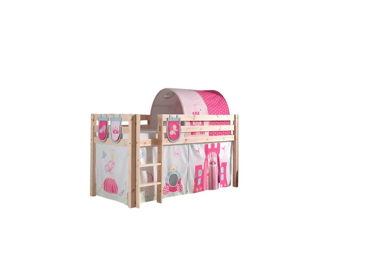 Halvhøj seng med gardin Pino Prinsesse Naturlig, Naturlig, Uden rutsjebane, Prinsesse, 3, Naturlig, Naturlig, Uden rutsjebane, Prinsesse, 3