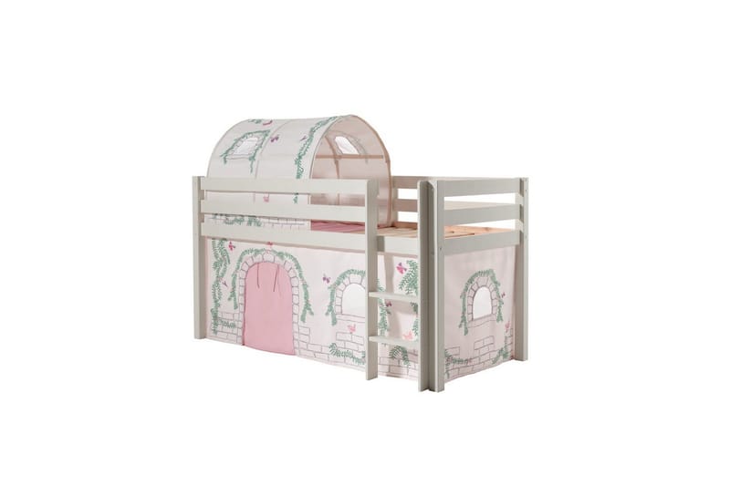 Halvhøj seng med gardin Pino Birdy Hvid, Hvid, Uden rutsjebane, Birdy, Ingen lommer, Hvid, Hvid, Uden rutsjebane, Birdy, Ingen lommer