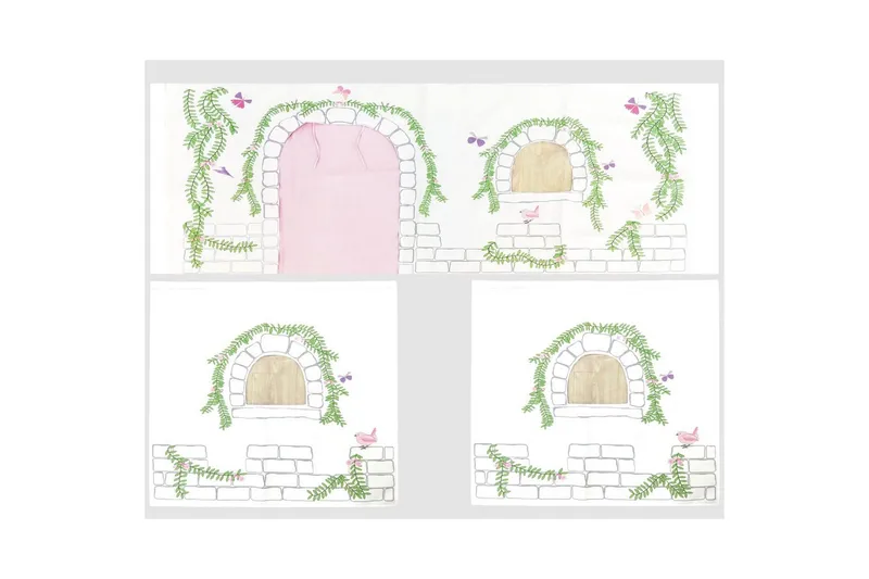 Halvhøj seng med gardin Pino Birdy Grå, Grå, Uden rutsjebane, Birdy, Ingen lommer - Grå, Grå, Uden rutsjebane, Birdy, Ingen lommer - Møbler - Børnemøbler - Børneseng & juniorseng - Højseng børn