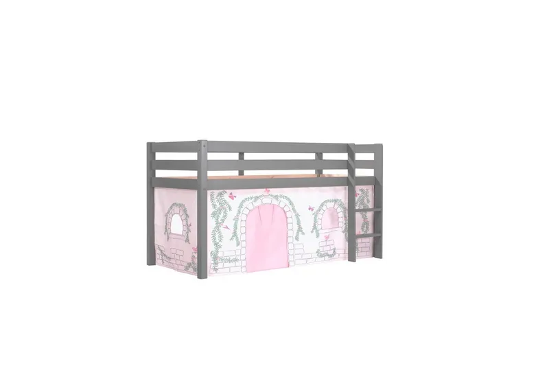 Halvhøj seng med gardin Pino Birdy Grå, Grå, Uden rutsjebane, Uden tunnel, Ingen lommer, Grå, Grå, Uden rutsjebane, Uden tunnel, Ingen lommer