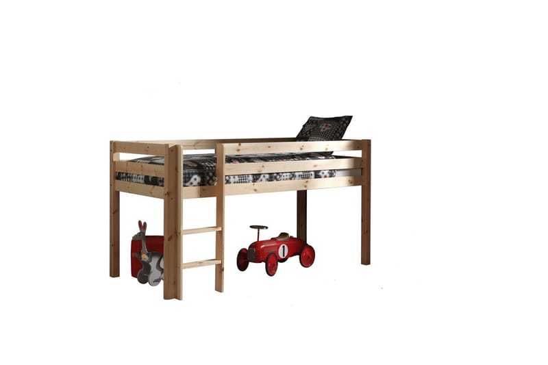 Halvhøj seng med gardin Pino Astro Naturlig, Naturlig, Uden rutsjebane, Med tunnel, Ingen lommer - Naturlig, Naturlig, Uden rutsjebane, Med tunnel, Ingen lommer - Møbler - Børnemøbler - Børneseng & juniorseng - Højseng børn