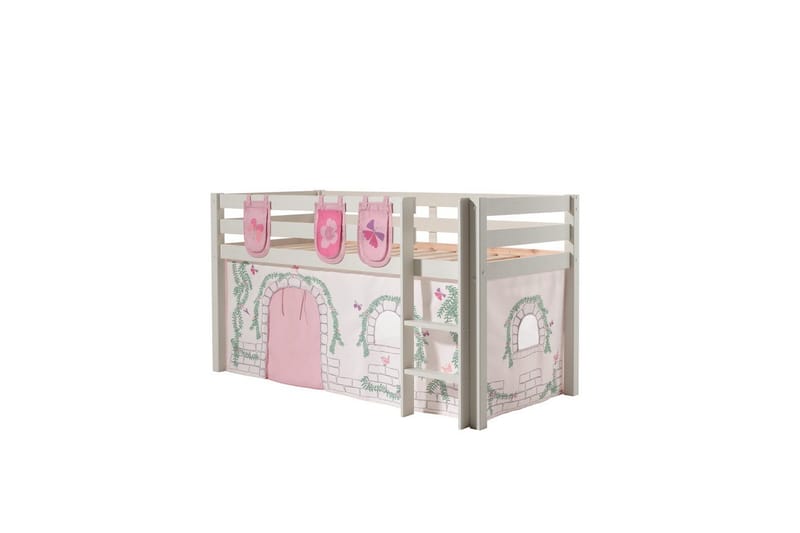 Halvhøj seng med gardin Pino Birdy Hvid, Hvid, Uden rutsjebane, Uden tunnel, 3 - Hvid, Hvid, Uden rutsjebane, Uden tunnel, 3 - Møbler - Børnemøbler - Børneseng & juniorseng - Højseng børn