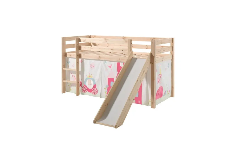 Halvhøj seng med gardin Pino Prinsesse Naturlig, Naturlig, Med rutsjebane, Ingen tunnel, Ingen lommer, Naturlig, Naturlig, Med rutsjebane, Ingen tunnel, Ingen lommer