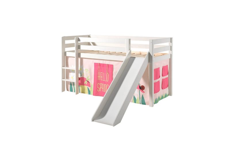 Halvhøj seng med gardin Pino Forår Hvid, Hvid, Med rutsjebane, Uden tunnel, Uden lommer, Hvid, Hvid, Med rutsjebane, Uden tunnel, Uden lommer