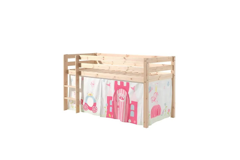 Halvhøj seng med gardin Pino Prinsesse Naturlig, Naturlig, Uden rutsjebane, Uden tunnel, Ingen lommer - Naturlig, Naturlig, Uden rutsjebane, Uden tunnel, Ingen lommer - Møbler - Børnemøbler - Børneseng & juniorseng - Højseng børn