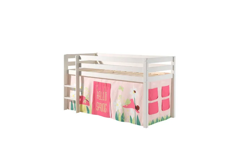 Halvhøj seng med gardin Pino Forår Hvid, Hvid, Uden rutsjebane, Uden tunnel, Uden lommer, Hvid, Hvid, Uden rutsjebane, Uden tunnel, Uden lommer