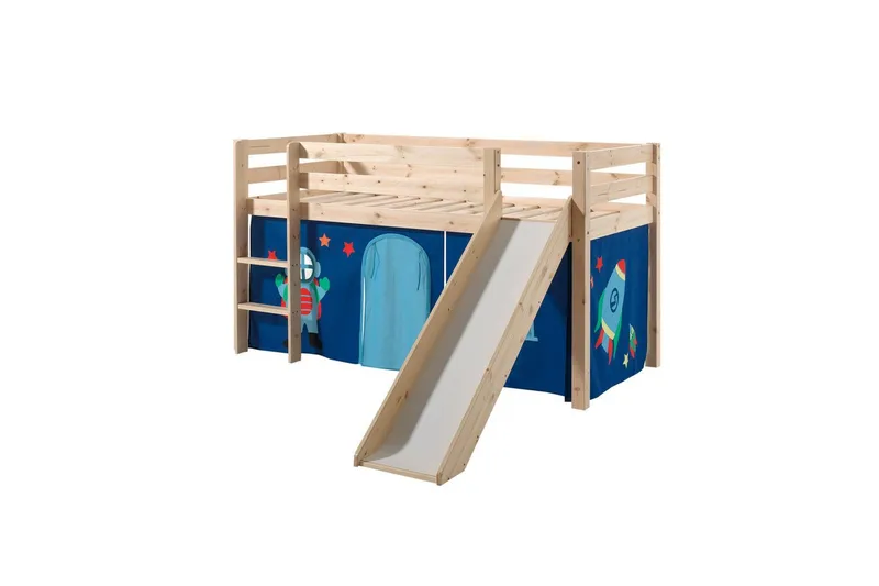 Halvhøj seng med gardin Pino Astro Naturlig, Naturlig, Med rutsjebane, Uden tunnel, Ingen lommer, Naturlig, Naturlig, Med rutsjebane, Uden tunnel, Ingen lommer