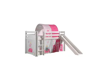 Halvhøj seng med gardin Pino Prinsesse Hvid, Hvid, Med rutsjebane, Prinsesse, Ingen lommer