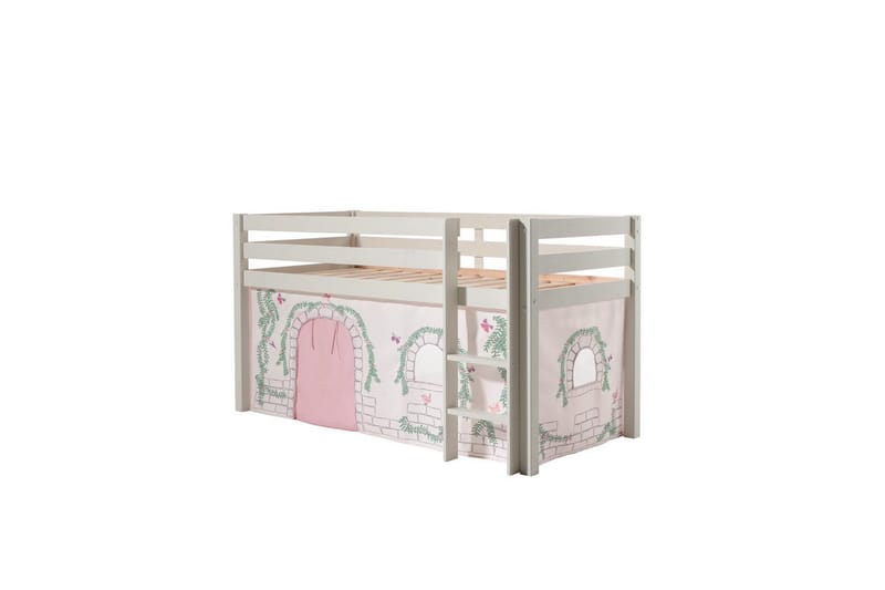 Halvhøj seng med gardin Pino Birdy Hvid, Hvid, Uden rutsjebane, Uden tunnel, Ingen lommer - Hvid, Hvid, Uden rutsjebane, Uden tunnel, Ingen lommer - Møbler - Børnemøbler - Børneseng & juniorseng - Højseng børn