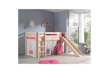 Halvhøj seng med gardin Pino Prinsesse Naturlig, Naturlig, Med rutsjebane, Ingen tunnel, Ingen lommer - Naturlig, Naturlig, Med rutsjebane, Ingen tunnel, Ingen lommer - Møbler - Børnemøbler - Børneseng & juniorseng - Husseng