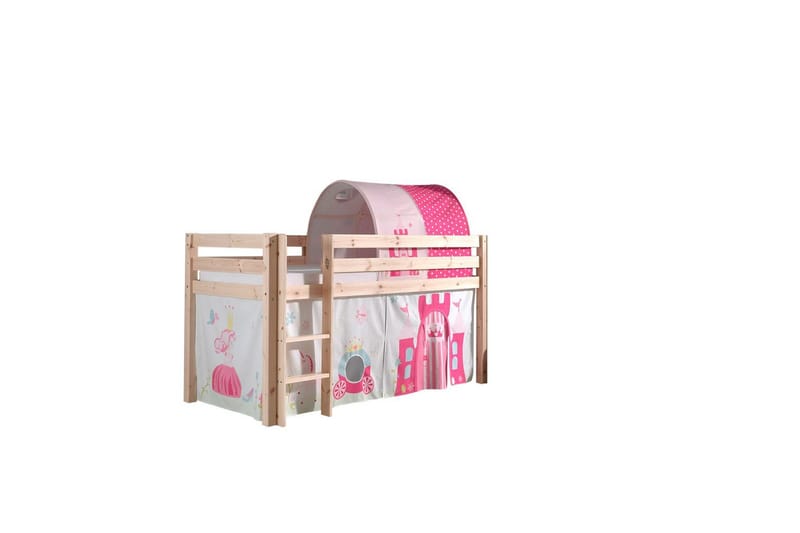 Halvhøj seng med gardin Pino Prinsesse Naturlig, Naturlig, Uden rutsjebane, Prinsesse, Ingen lommer - Naturlig, Naturlig, Uden rutsjebane, Prinsesse, Ingen lommer - Møbler - Børnemøbler - Børneseng & juniorseng - Højseng børn