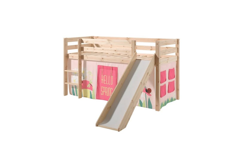 Halvhøj seng med gardin Pino Forår Naturlig, Naturlig, Med rutsjebane, Uden tunnel, Uden lommer, Naturlig, Naturlig, Med rutsjebane, Uden tunnel, Uden lommer