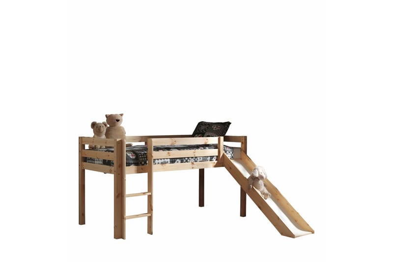Halvhøj seng med gardin Pino Birdy Naturlig, Naturlig, Med rutsjebane, Med rutsjebane, Ingen lommer - Naturlig, Naturlig, Med rutsjebane, Med rutsjebane, Ingen lommer - Møbler - Børnemøbler - Børneseng & juniorseng - Køjeseng børn