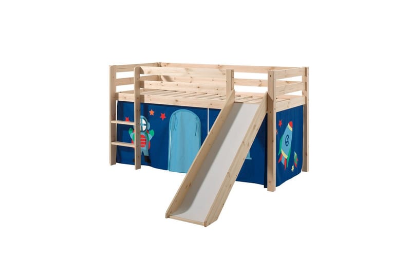 Halvhøj seng med gardin Pino Astro Naturlig, Naturlig, Med rutsjebane, Uden tunnel, Ingen lommer, Naturlig, Naturlig, Med rutsjebane, Uden tunnel, Ingen lommer