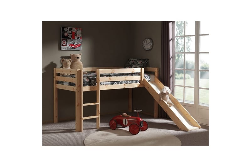 Halvhøj seng med gardin Pino Astro Naturlig, Naturlig, Med rutsjebane, Uden tunnel, 3 - Naturlig, Naturlig, Med rutsjebane, Uden tunnel, 3 - Møbler - Børnemøbler - Børneseng & juniorseng - Højseng børn