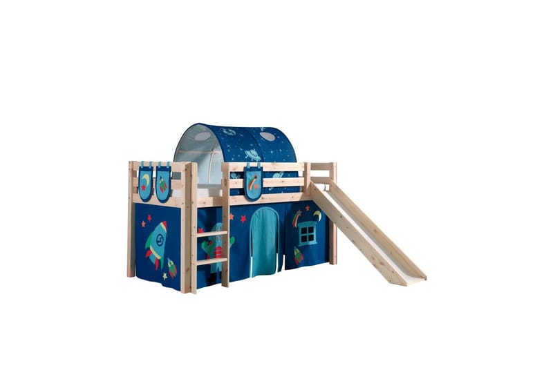 Halvhøj seng med gardin Pino Astro Naturlig, Naturlig, Med rutsjebane, Med tunnel, 3 - Naturlig, Naturlig, Med rutsjebane, Med tunnel, 3 - Møbler - Børnemøbler - Børneseng & juniorseng - Højseng børn