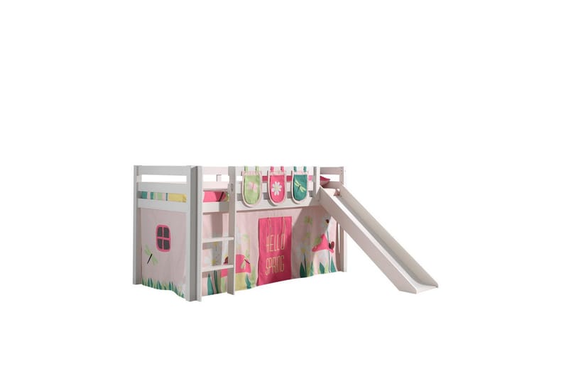 Halvhøj seng med gardin Pino Forår Hvid, Hvid, Med rutsjebane, Uden tunnel, 3 - Hvid, Hvid, Med rutsjebane, Uden tunnel, 3 - Møbler - Børnemøbler - Børneseng & juniorseng - Højseng børn