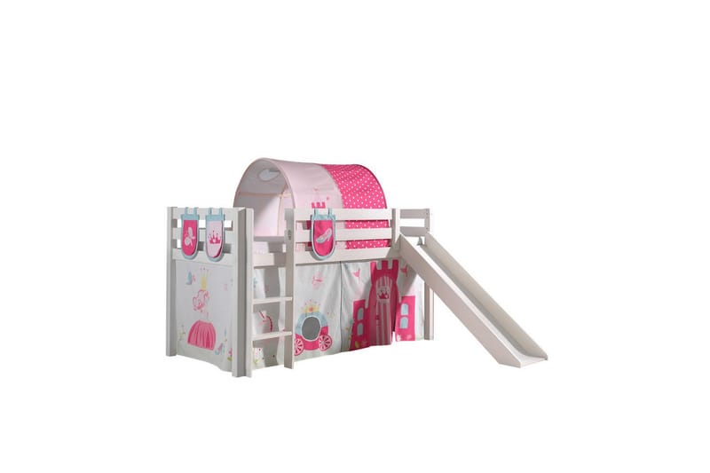 Halvhøj seng med gardin Pino Prinsesse Hvid, Hvid, Med rutsjebane, Prinsesse, 3, Hvid, Hvid, Med rutsjebane, Prinsesse, 3