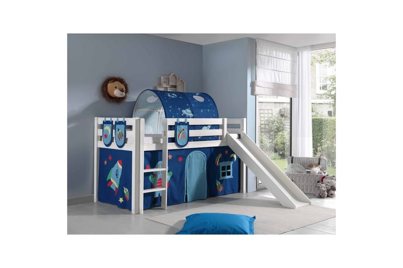 Halvhøj seng med gardin Pino Astro Hvid, Hvid, Med rutsjebane, Med tunnel, 3 - Hvid, Hvid, Med rutsjebane, Med tunnel, 3 - Møbler - Børnemøbler - Børneseng & juniorseng - Højseng børn